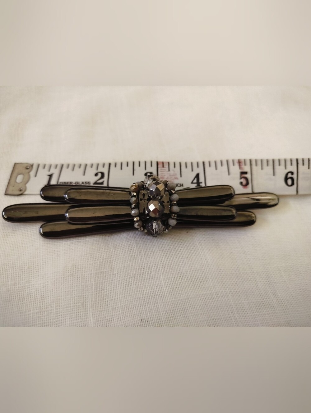 Gunmetal Layered Bar Brooch Pin Dark Hematite & Crystal Bead Cluster